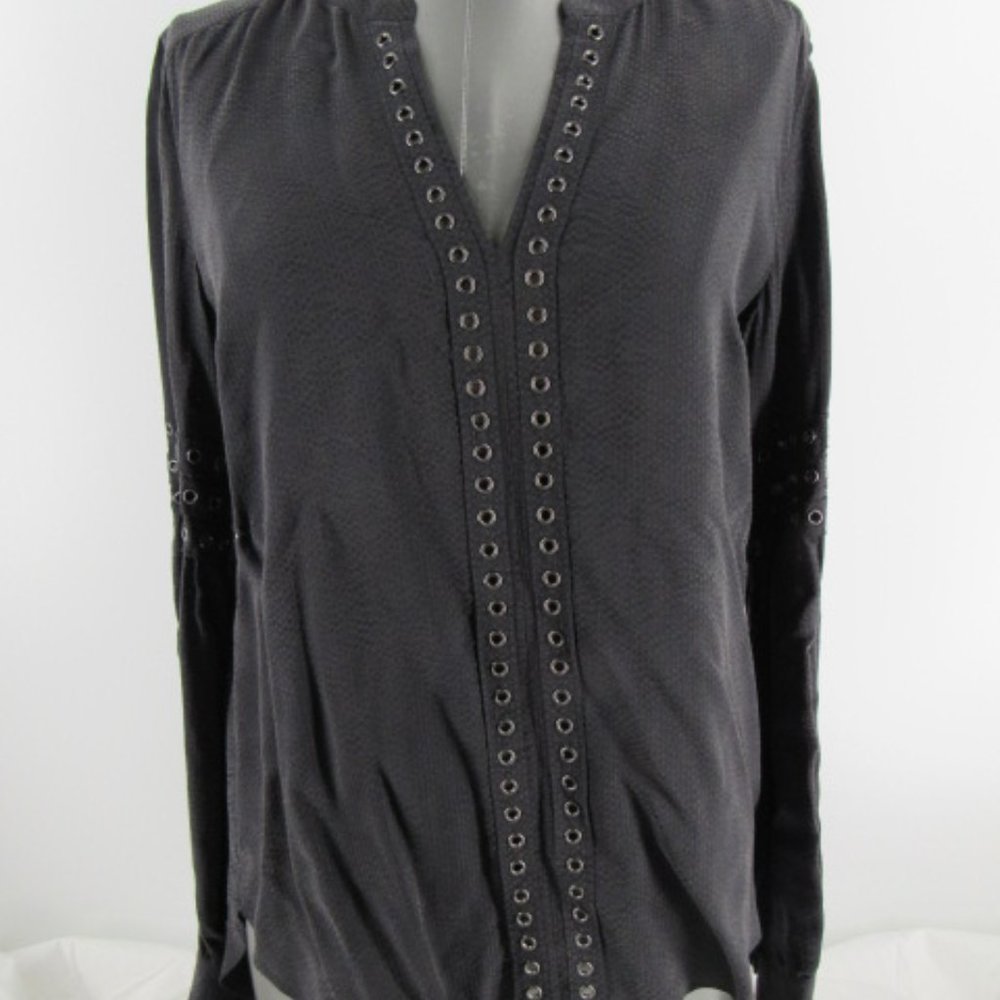 veronica beard black w/metal detail hi-low blouse